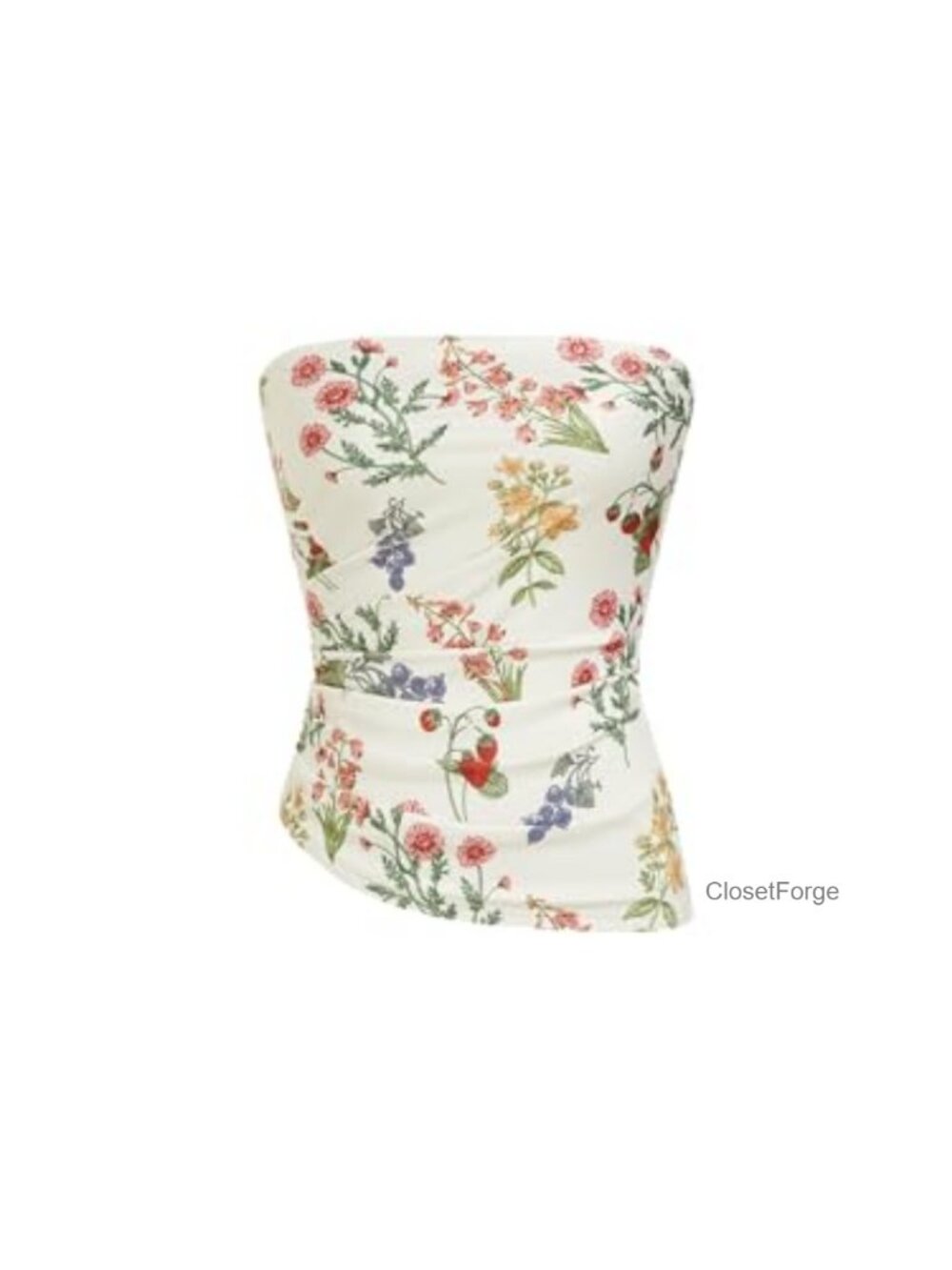 Strapless Floral Ruched Asymmetrical Crop Tube Top Bandeau